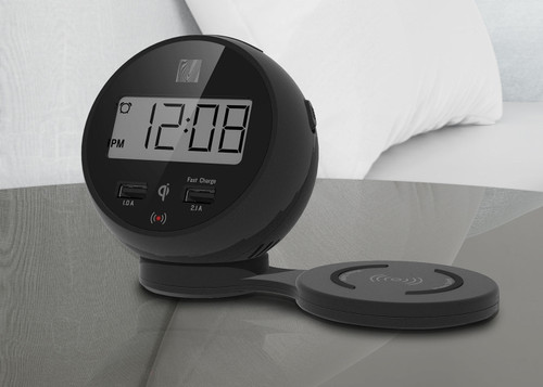 ChargeRise Alarm Clock with Qi wireless charging and USB A Charging Ports TA-15H