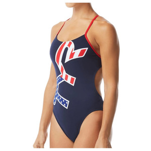 TYR Women's TYR Big Logo USA Cutoutfit Swimsuit TYR Women's TYR Big Logo USA Cutoutfit Swimsuit