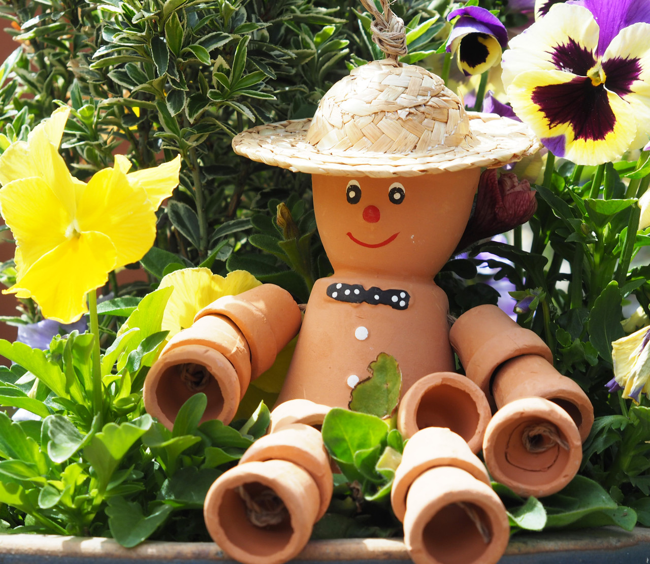 Charming Terracotta Pot Man - 25cm X 9cm Small Garden Decor, Unique Outdoor Gift