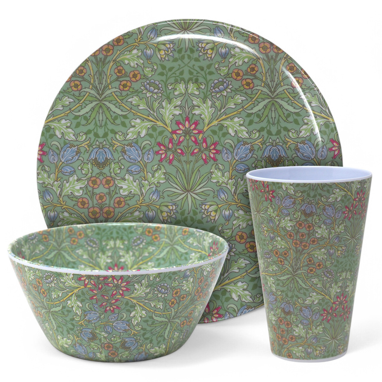 William Morris パーティーセット William Morris 12pc Melamine Dinner Set - Hyacinth - Plates Bowls