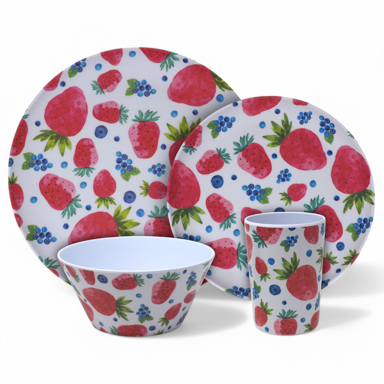 Strawberry Fruit Melamine Dinner Summer Dining Picnic 16 Piece Set