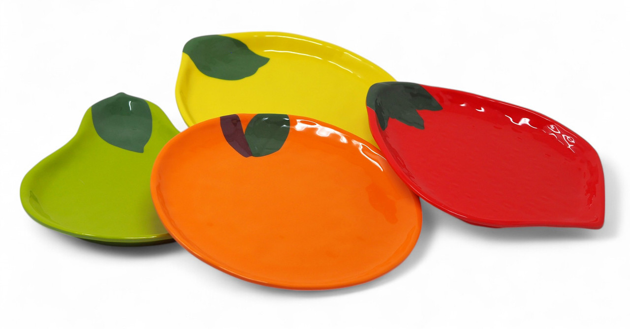 Fruit Shaped Melamine Plates - Lemon Strawberry Pear Orange - Set