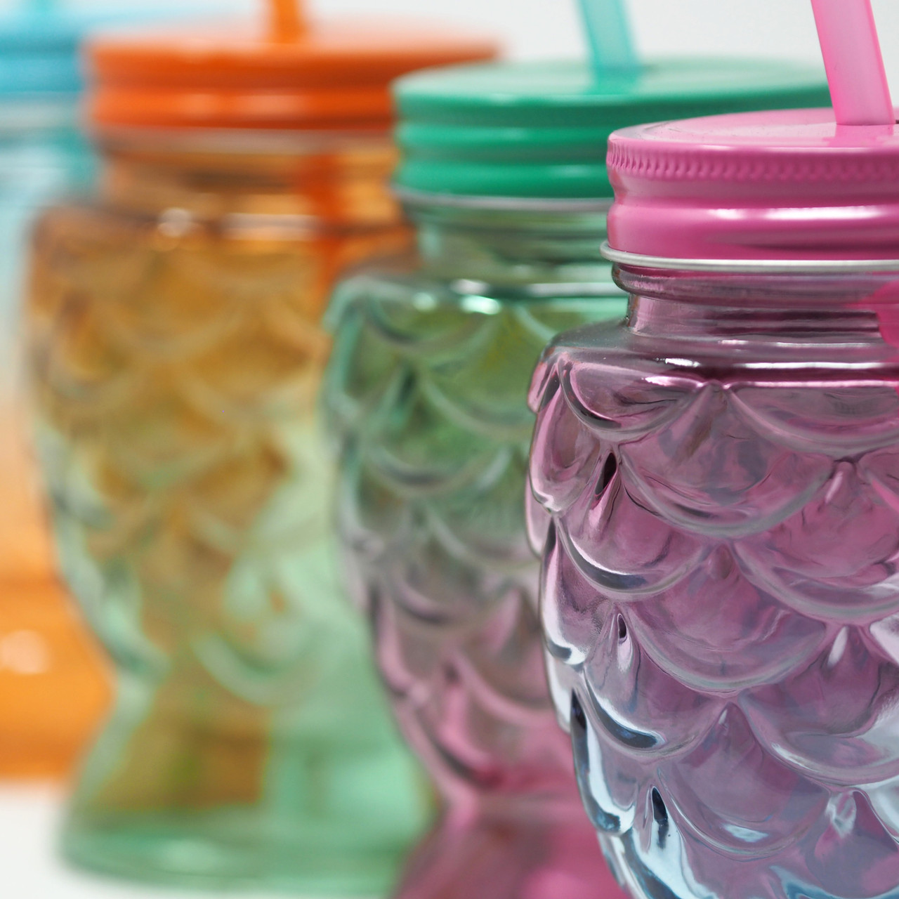 Mer Made Lids Colourful Mermaid Ombre Glass Drinking Jars with Lids and Straws - Set ...