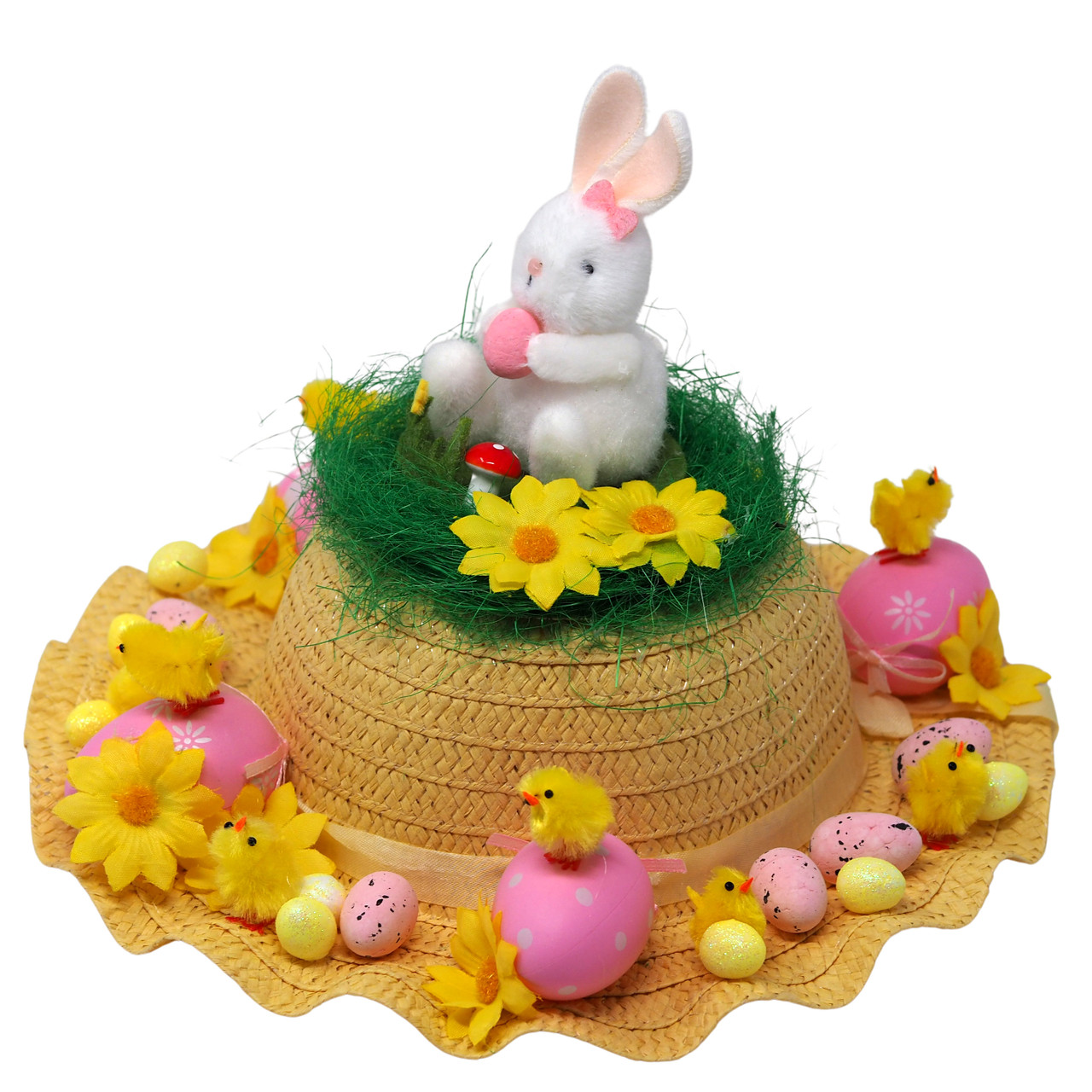 Girls Ready Made Decorated Easter Hat Bonnet - Sitting Bunny - Blue ...