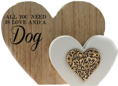 Wooden Love Dog Heart 3D Ornament