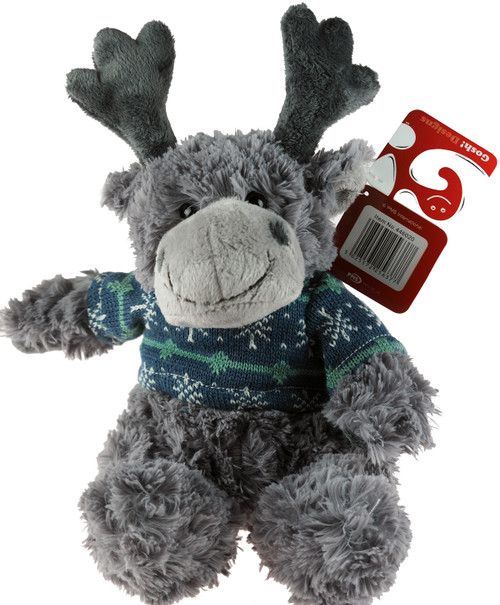 Cute Grey 27cm Reindeer Soft Plush Toy - With Christmas Knitted Jumper