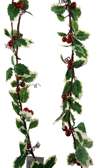 Set Of 2 Red Holly Berry And Green Leaf Garland - Total 2.6 Meters long Christmas Decoration