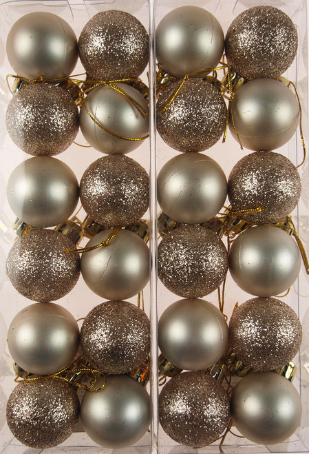 Set Of 24 Mini Christmas Shine Glitter Tree Baubles Decorations - Champagne Set Of 24 Mini Christmas Shine Glitter Tree Baubles Decorations - Champagne