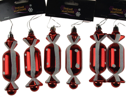 Set Of 6 Sweet Christmas Tree Bauble Decorations - Red White Candy Cane Design Set Of 6 Sweet Christmas Tree Bauble Decorations - Red White Candy Cane Design