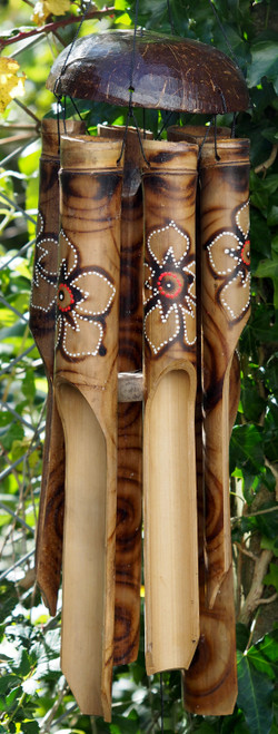 50cm Large Wooden Bamboo Handmade Wind Chime - White Floral