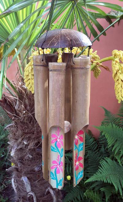 Large Hibiscus Flower Bamboo Coconut Wood Wind Chime Mobile Large Hibiscus Flower Bamboo Coconut Wood Wind Chime Mobile