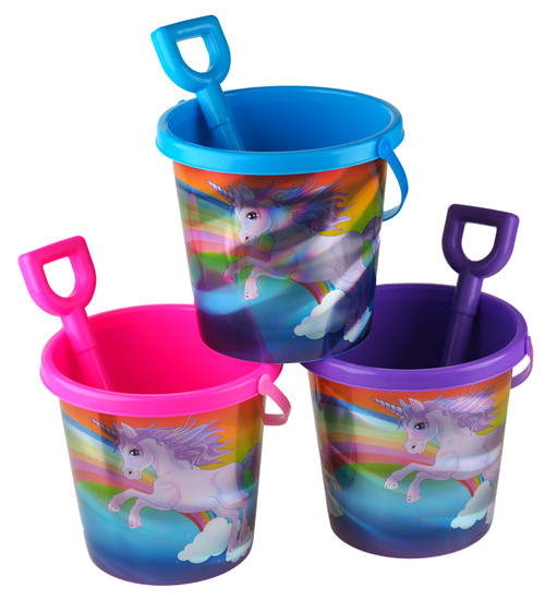 Set Of 3 Holographic Metallic Unicorn Bucket And Spades - Purple, Pink, Blue  Set Of 3 Holographic Metallic Unicorn Bucket And Spades - Purple, Pink, Blue