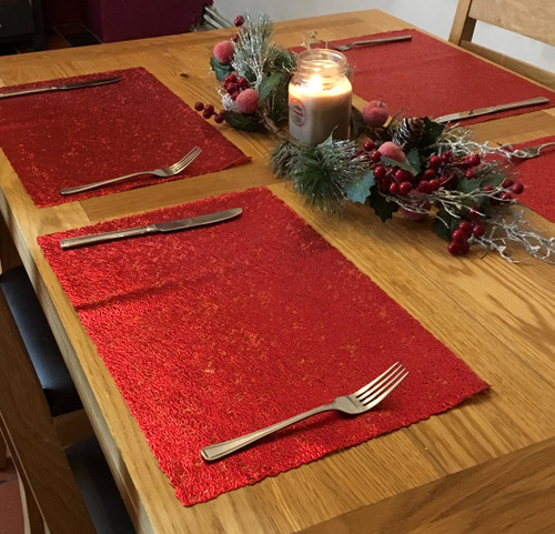Set Of 4 Christmas Red Metallic Dinner Table Place Mats Rectangle Blue Whale Gifts