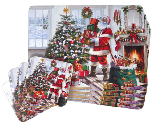 Santa Christmas Dinner Place Mats And Coasters - Set of 4 Santa Christmas Dinner Place Mats And Coasters - Set of 4