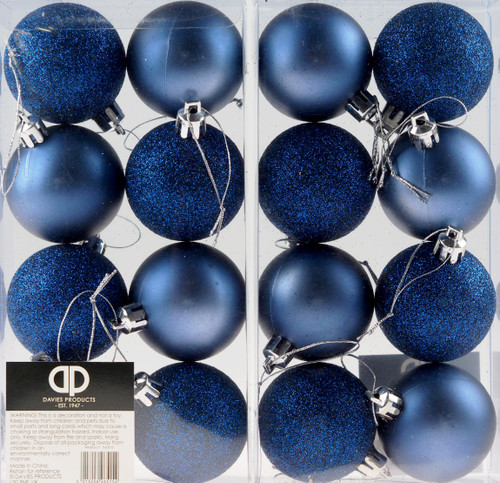 Set Of 16 Midnight Blue Christmas Tree Baubles Decorations - Glitter And Matt Texture Set Of 16 Midnight Blue Christmas Tree Baubles Decorations - Glitter And Matt Texture
