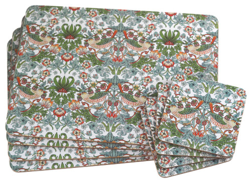 Set Of 4 Strawberry Thief William Morris Design Dinner Place Mats And Coasters