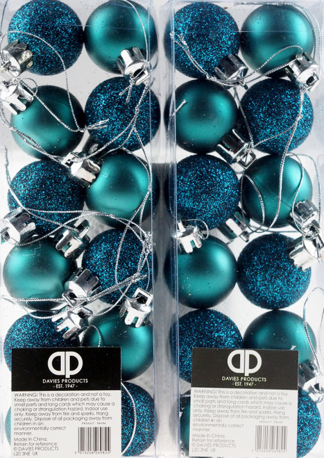 Set Of 24 Mini Christmas Shine Glitter Tree Baubles Decorations - Teal / Ocean Blue Set Of 24 Mini Christmas Shine Glitter Tree Baubles Decorations - Teal / Ocean Blue