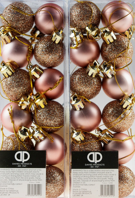 Set Of 24 Mini Christmas Shine Glitter Tree Baubles Decorations - Rose Gold Set Of 24 Mini Christmas Shine Glitter Tree Baubles Decorations - Rose Gold