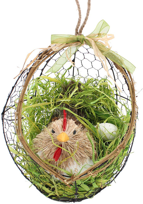 Easter Chicken in a Hanging Basket - Easter Art Deco Decorations, Room Ornament