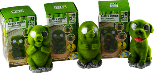 Set of 3 Flock Moss Effect Animal Figure Garden Ornaments - Pig, Hedgehog, Dog