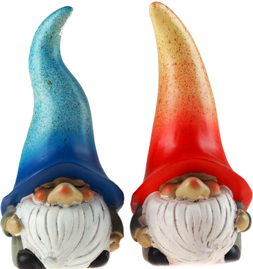 Set Of 2 Large Hat 17cm Garden Gnome Ornaments Figurines - Blue / Red