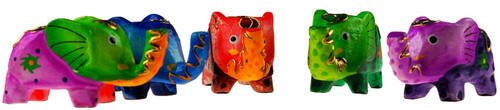 Set Of 5 Colourful Wooden Elephant Figurines / Ornaments