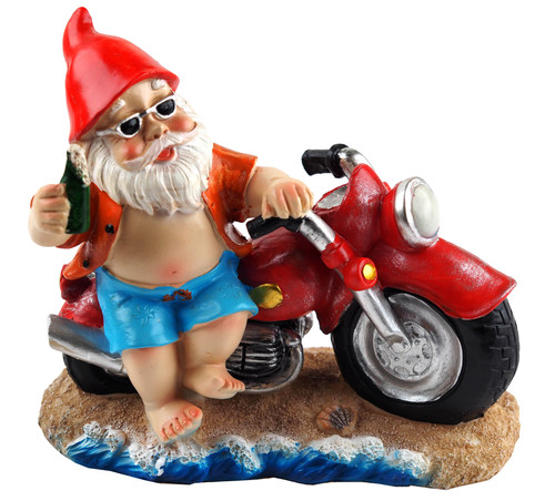 Novelty Garden Gnome With Beer And Motorbike Ornament