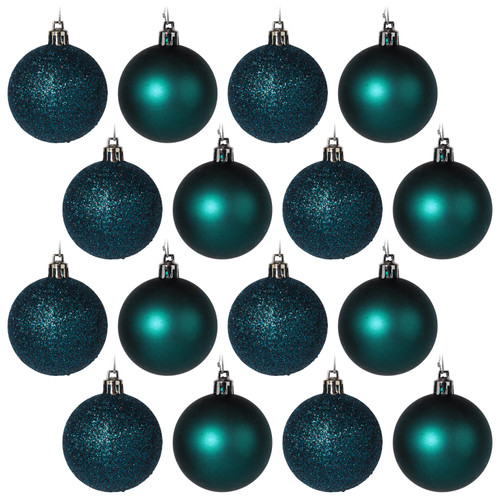 Kingfisher Deep Teal Blue Christmas Tree Baubles Decorations - Set of 16 Kingfisher Deep Teal Blue Christmas Tree Baubles Decorations - Set of 16
