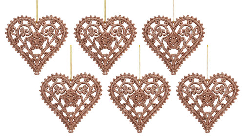 6 x Glitter Filigree Love Hearts Christmas Tree Baubles Decorations - Rose Gold 6 x Glitter Filigree Love Hearts Christmas Tree Baubles Decorations - Rose Gold