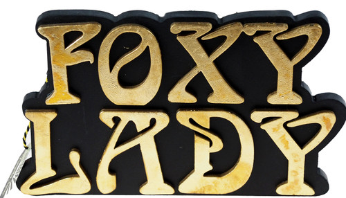 Foxy Lady 23cm Shiny Gold And Black Sign - Wall Or Free Standing