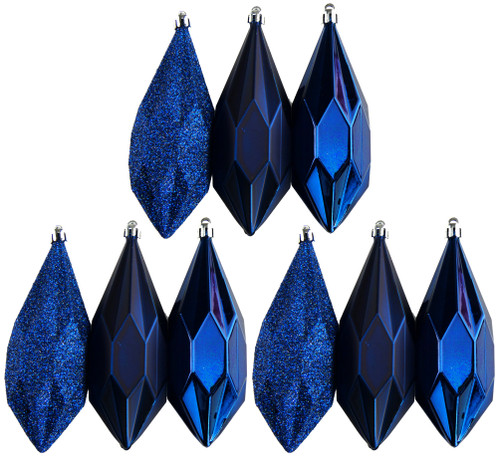 9 Large Geo Midnight Blue Christmas Tree Tear Drop 13cm Baubles Decorations