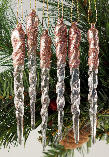 Set Of 18 Ice effect 12cm ROSE GOLD Hanging Icicles - Christmas Tree Decorations Set Of 18 Ice effect 12cm ROSE GOLD Hanging Icicles - Christmas Tree Decorations