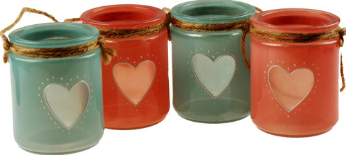Set Of 4 Pink Blue Glass Heart Lantern Candle Holders - Baby Shower