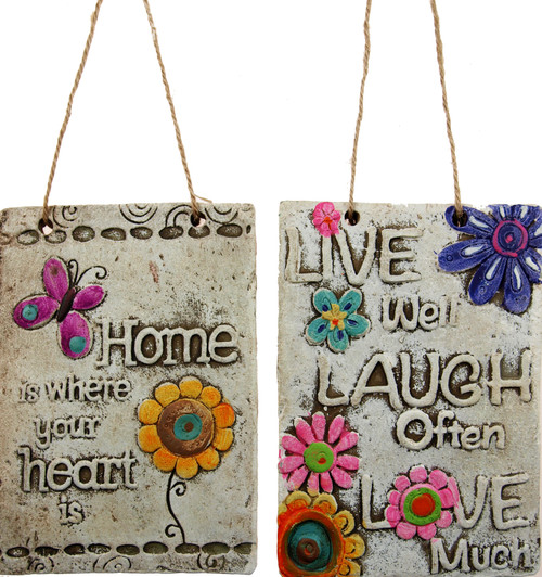 Set Of 2 Garden Welcome Wall Hanging Plaques - Home Heart / Live Laugh