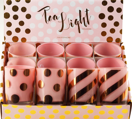 Set Of 12 Pink Gold Polka Tea Light Candle Votive Holders Set Of 12 Pink Gold Polka Tea Light Candle Votive Holders