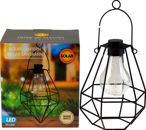 Solar Light Up LED Wire Frame Contemporary Hanging Garden Lantern