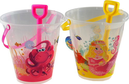2 Large Transparent Clear Design Bucket And Spade Beach Toys - Octopus Mermaid 2 Large Transparent Clear Design Bucket And Spade Beach Toys - Octopus Mermaid