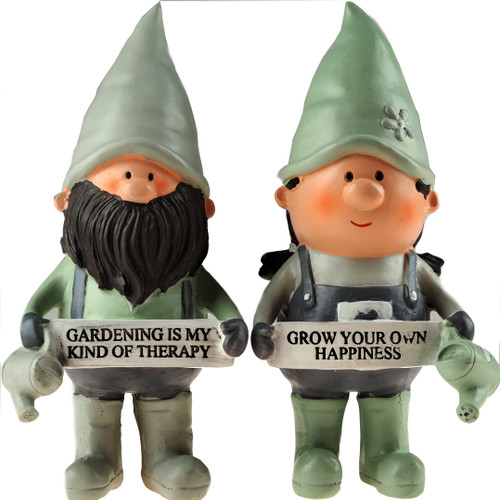 Set Of 2 Mr And Mrs Potting Gnome - Gardening Therapy / Grow Happiness