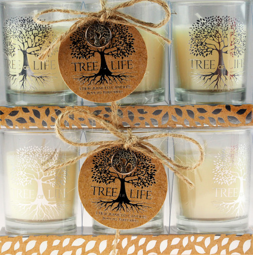 Set Of 6 Tree Of Life Tea Life Scented Candles In Votive Holders