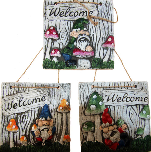 Set Of 3 Gnome Hanging Garden Square Welcome Plaques Set Of 3 Gnome Hanging Garden Square Welcome Plaques