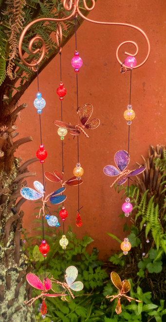 Triple Extra Long 80cm Butterfly Sun Catcher Hanging Garden Wind Chime