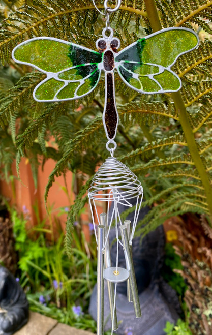 Green Dragonfly Sun Catcher Hanging Garden Wind Chime Green Dragonfly Sun Catcher Hanging Garden Wind Chime