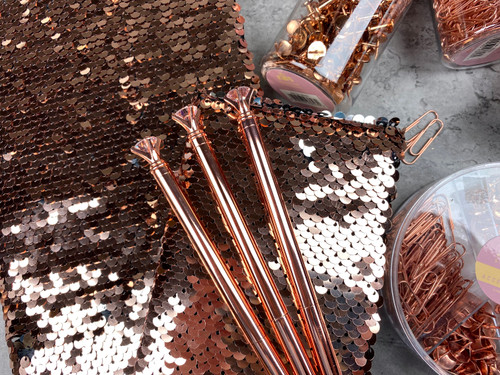 Rose Gold Sparkly Sequin Stationery Kit - Notebooks, Pens, Accessories