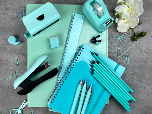 Soft Feel Pastel Aqua Blue Stationery Gift Set - Notebook, Pencils, Pens
