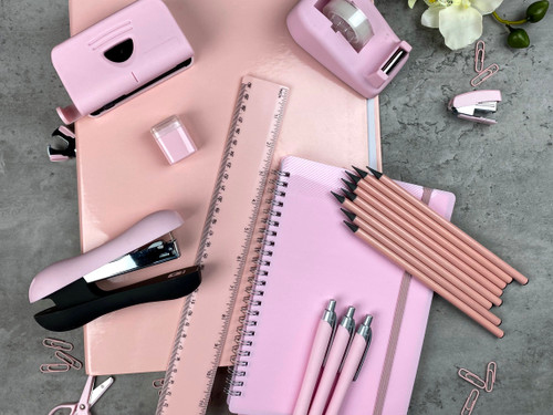 Soft Feel Pastel Pink Stationery Gift Set - Notebook, Pencils, Pens