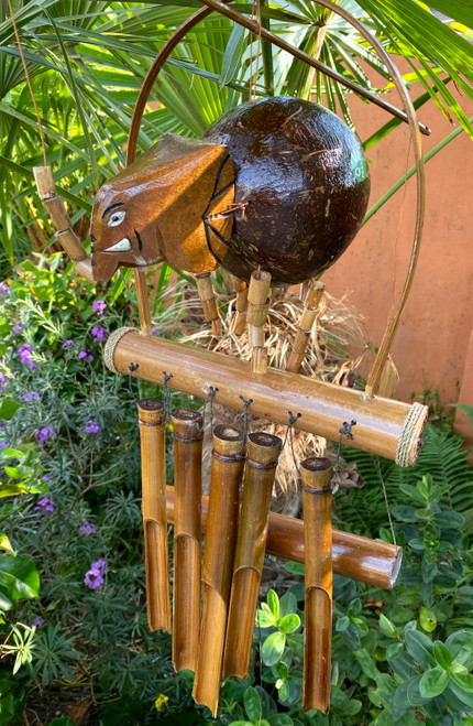 Large Bamboo And Coconut Elephant Garden Windchime