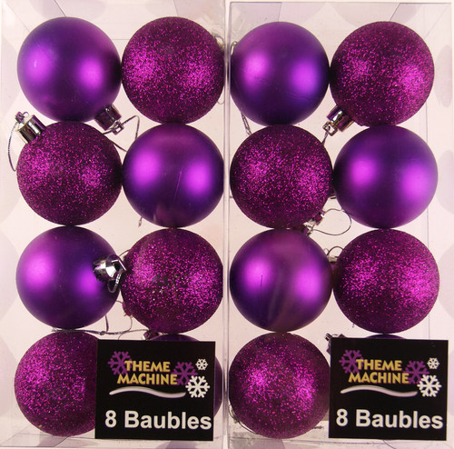 Set Of 16 Bulk Buy Christmas Tree Baubles Decorations - HOT PURPLE