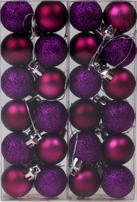 Set Of 24 Mini Christmas Shine Glitter Tree Baubles Decorations - Purple Set Of 24 Mini Christmas Shine Glitter Tree Baubles Decorations - Purple