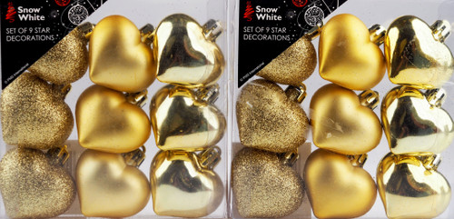 Set Of 18 Gold Love Hearts Baubles - Christmas Tree Decoration Set Of 18 Gold Love Hearts Baubles - Christmas Tree Decoration