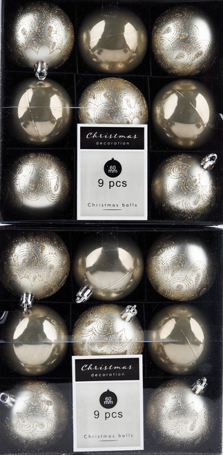 18 Christmas Tree baubles Decorations -  Glitter Peacock Print Champagne Shadow 18 Christmas Tree baubles Decorations -  Glitter Peacock Print Champagne Shadow